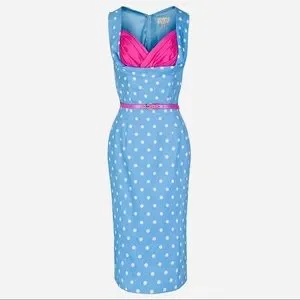 Lindy Bop Dresses Like New Lindy Bop Vanessa Blue Polkadot Pencil Dress Size 3xl Poshmark